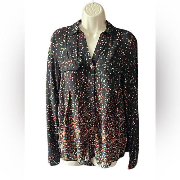 Anthropologie Maeve Wynwood Confetti Print Button Up Blouse Size 4 Pockets - Picture 2 of 11